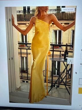 Yellow Satin One-Shoulder Slip Dress